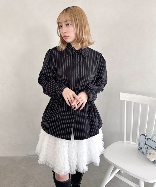 Loueme ブラウス シャツ サイドリボンストライプシャツ レディース