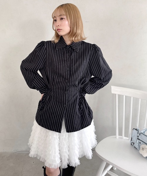 Loueme ブラウス シャツ サイドリボンストライプシャツ レディース
