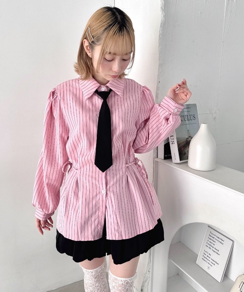 Loueme ブラウス シャツ サイドリボンストライプシャツ レディース