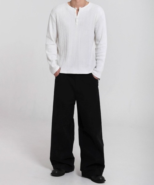 NOWLE（ノウル） tシャツ 「NOWLE」ワッフル テクスチャー ヘンリー