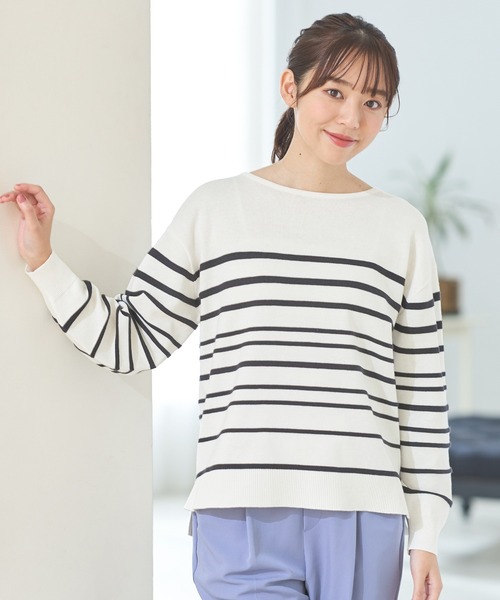 「Honeys」 「GLACIER」長袖ニット L ベージュ×ブラック レディース_画像5