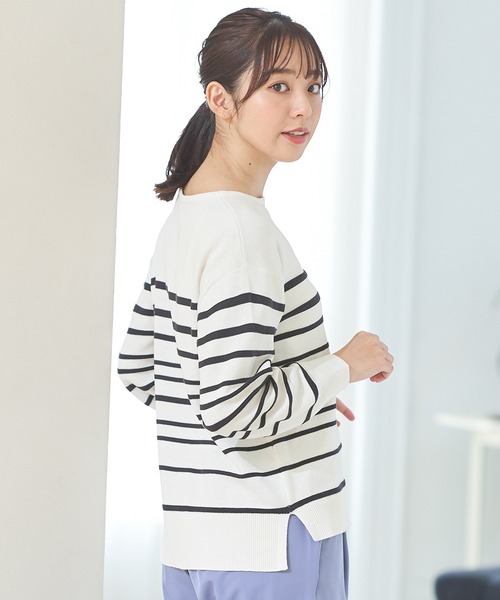 「Honeys」 「GLACIER」長袖ニット L ベージュ×ブラック レディース_画像6