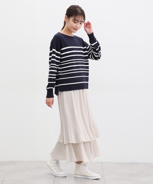 「Honeys」 「GLACIER」長袖ニット L ベージュ×ブラック レディース_画像8
