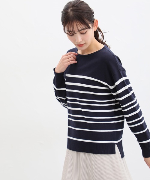 「Honeys」 「GLACIER」長袖ニット L ベージュ×ブラック レディース_画像9