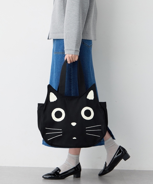 CROSSPLUS ONLINE トートバッグ 黒猫フェイスバック レディース