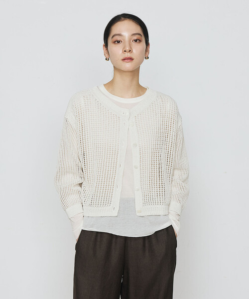 ギャバジンK.T✨GabardineK.T✨美品✨ホワイトニットカーディガン Gabardine K.T（ギャバジンK.T） カーディガン 和紙×peフリーゼヤーン