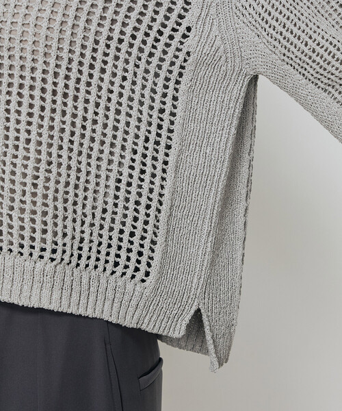 和紙×peフリーゼヤーンスクエアメッシュ カーデイガン9号 オフホワイト Gabardine K.T（ギャバジンK.T） カーディガン 夏 和紙×peフリーゼ