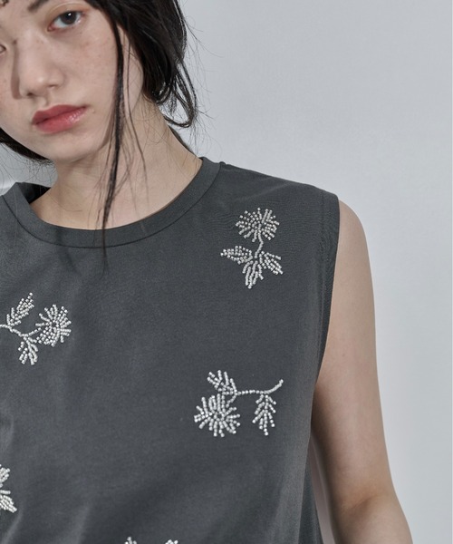 THE Yon tシャツ フラワービーズ刺繍ノースリT レディース : ZOZOTOWN