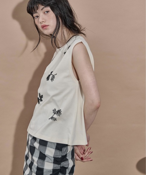 THE Yon tシャツ フラワービーズ刺繍ノースリT レディース : ZOZOTOWN