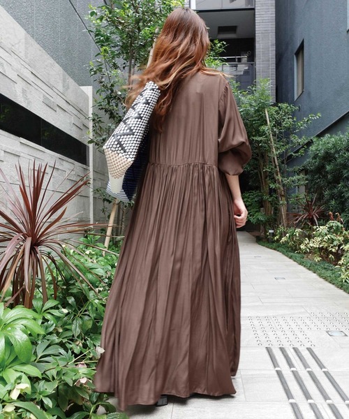「CORNERS」 長袖ワンピース L ブラウン レディース_画像3