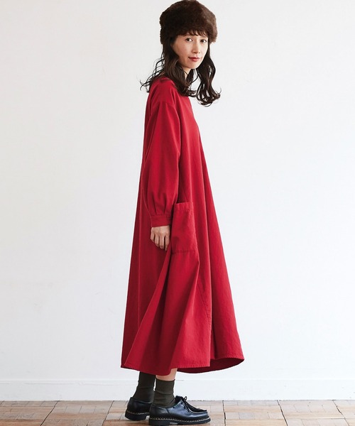 「Sunny clouds」 7分袖ワンピース NM レッド レディース_画像2