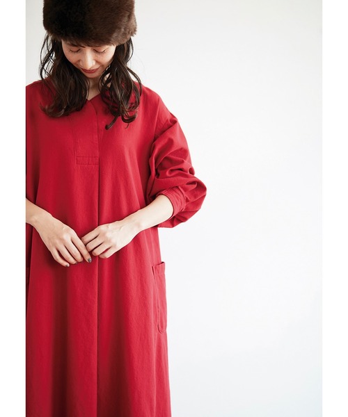 「Sunny clouds」 7分袖ワンピース NM レッド レディース_画像3