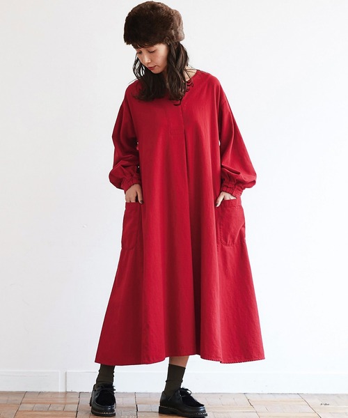 「Sunny clouds」 7分袖ワンピース NM レッド レディース_画像5