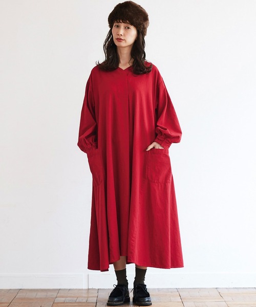 「Sunny clouds」 7分袖ワンピース NM レッド レディース_画像7