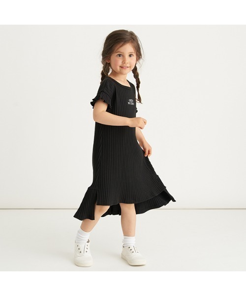 ワンピース ロゴ刺しゅうフレンチスリーブテレコワンピース 美品