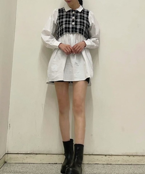 ワンピース Wego ツイード切替シャツワンピース Zozotown Yahoo 店 通販 Yahoo ショッピング