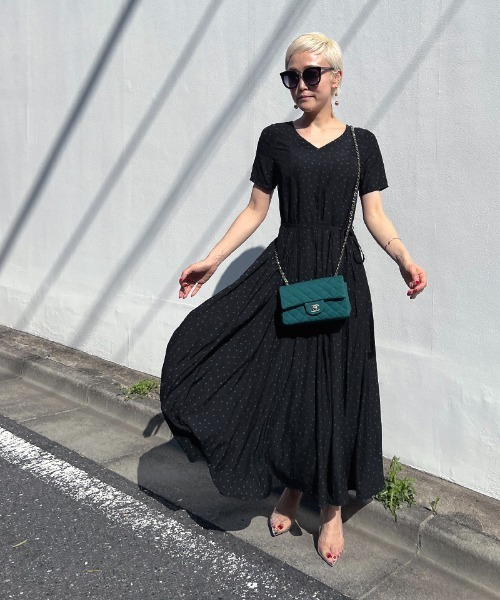 ★M&S Collection コットンプリントVネックフレア 淑女ワンピ★ ☆M&S Collection コットンプリントVネックフレア 淑女ワンピ☆