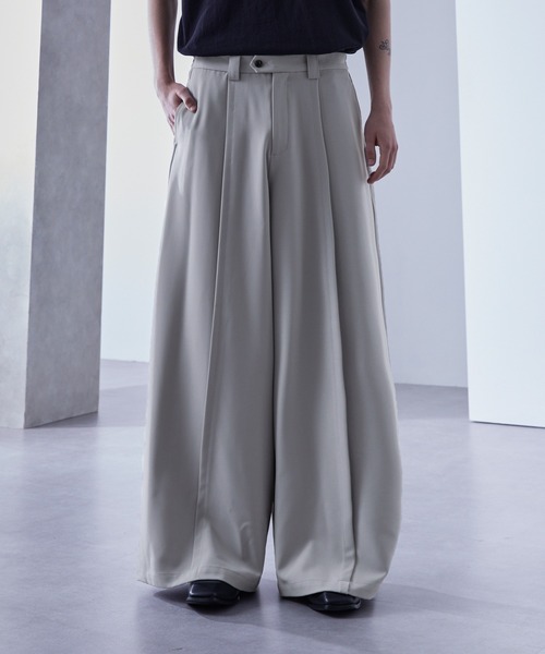 パンツ メンズ プリーツドレープ ワイドレッグ 2色 BELTED PLEATED WIDE-LEG TROUSERS ベルト付きプリーツワイド