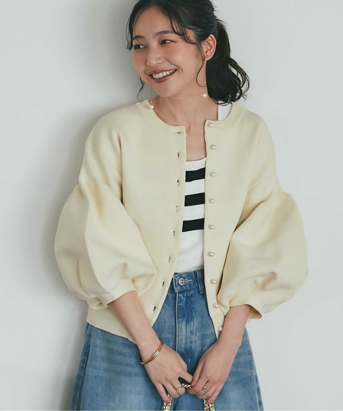 パールぽわんとスリーブニットカーディガン La boutique Bonbon カーディガン 「好評ににつき復刻！・前後