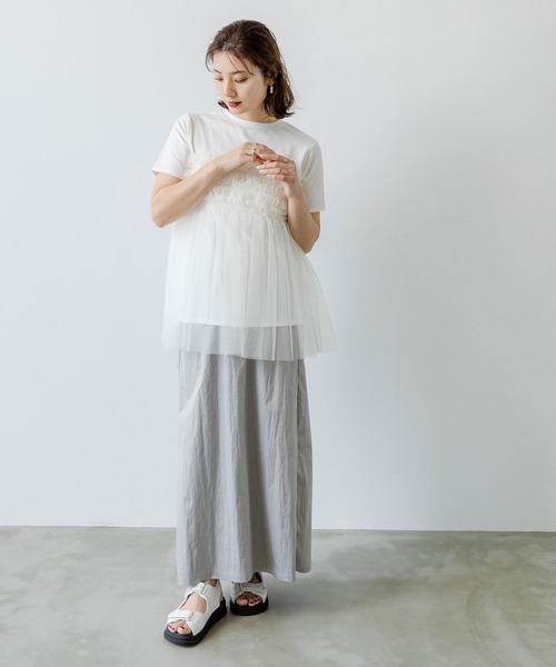 rectangle（レクタングル） tシャツ 半袖 チュールフリルドッキングT