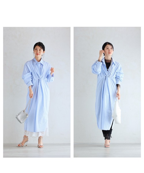 コヒナ⭐︎完売2wayストライプシャツワンピース ツーピース風ストライプシャツワンピース | レディースファッション