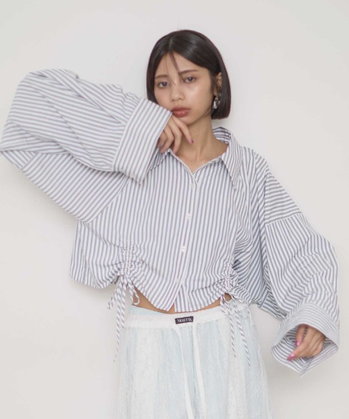 VIOLETTA クロップドオーバーシャツ VIOLETTA ブラウス シャツ クロップドオーバーシャツ レディース
