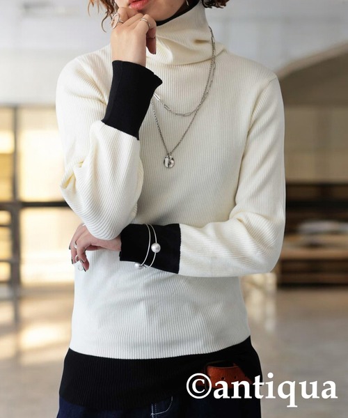 antiqua（アンティカ） ニット セーター 配色タートルヒートリブ
