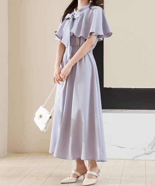 新品未使用 アメリカからお取寄せ 苺ピンクちゃんタイダイフレアワンピース Lace Ladies ワンピース ボウタイ付き ケープ風 フリルカラー