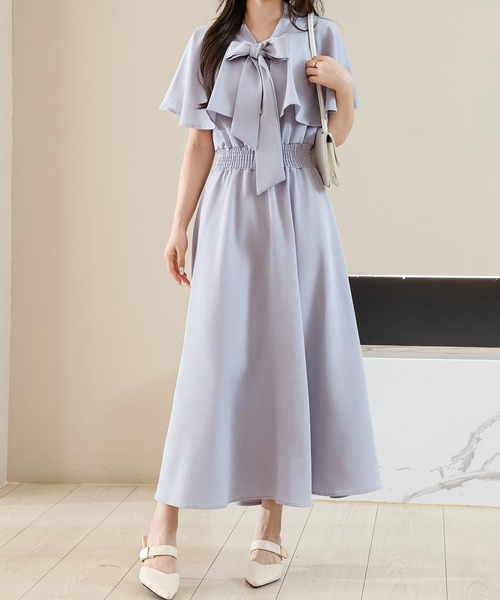 ベルト付 レースケープレイヤード フレアワンピース S〜XXL lorinda-la-1.jpg