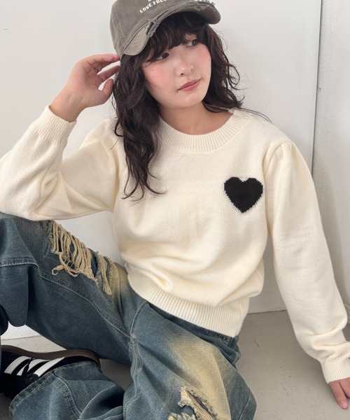 SOLLON.（ソルロン） ニット セーター ワンポイントハートニット