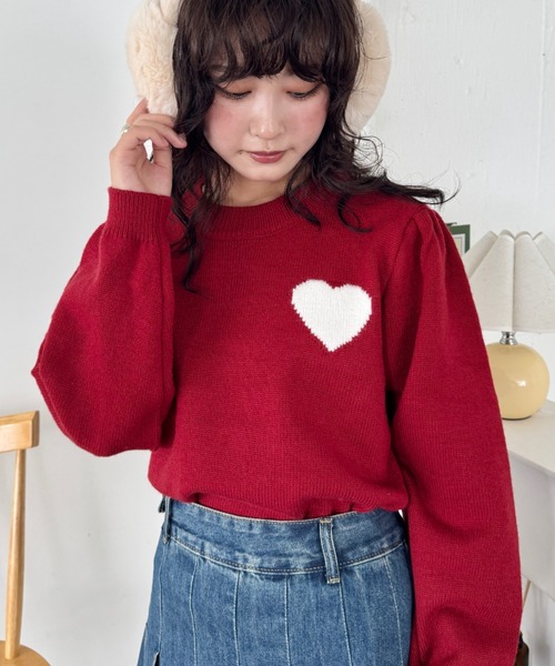 SOLLON.（ソルロン） ニット セーター ワンポイントハートニット