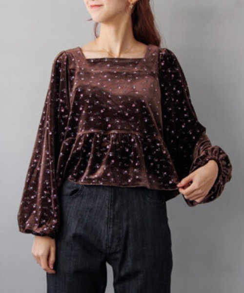 tシャツ フローラルベロアトップ レディース