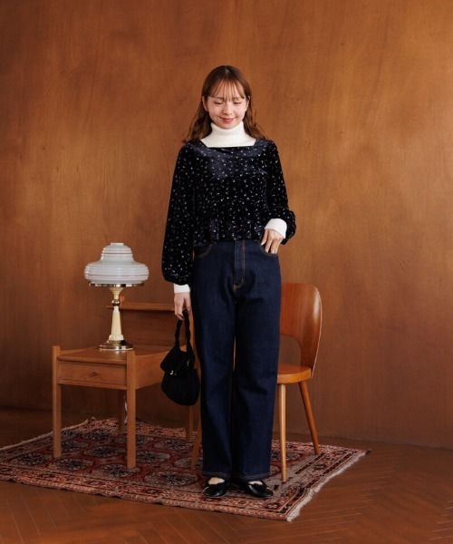 tシャツ フローラルベロアトップ レディース flower（ファッション） tシャツ フローラルベロアトップ