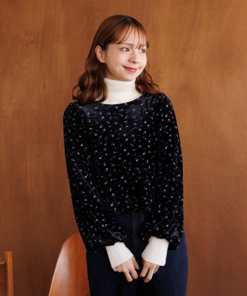 tシャツ フローラルベロアトップ レディース flower（ファッション） tシャツ フローラルベロアトップ