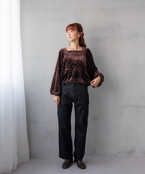 flower（ファッション） tシャツ フローラルベロアトップ レディース