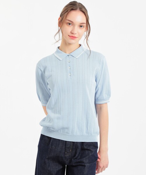 完売品　マッキントッシュフィロソフィー　ネイビー 半袖ニットトップス フラッフィーニット 半袖ニットポロ(トップス)｜MACKINTOSH