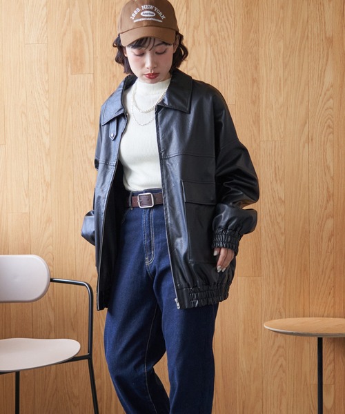 【boohoo】ヴィンテージ風 フェイクレザー ジャケット ※送関込 オーバーサイズ 2wayカラー フェイクレザーブルゾン ユニ