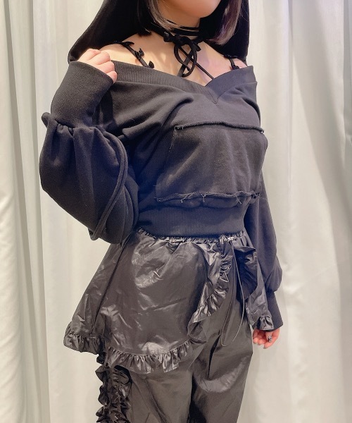lillillyカップ付きキャミソール ブラック リボン lilLilly キャミソール マルチリボンカップ付きリブキャミソール