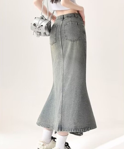 SPIGA スカート デニムフリルスリットロングスカート : ZOZOTOWN