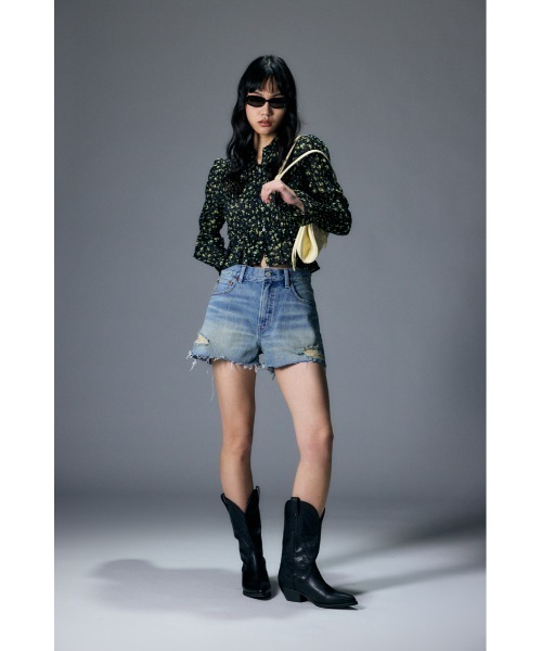 MOUSSY ブラウス シャツ SHIRRING FLORAL FIT レディース