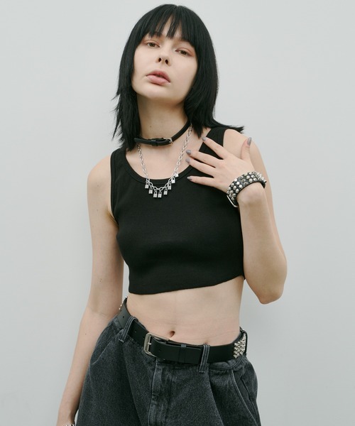 クロップド リブ タンクトップ S黒 Women's クロップド リブ タンクトップ アメリカンスリーブ
