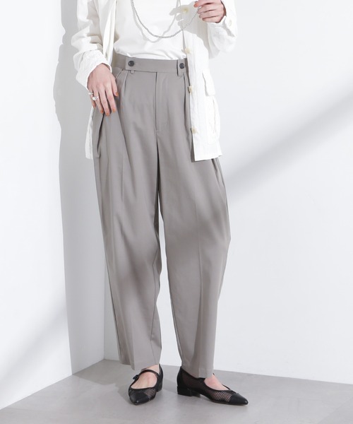パンツ リネンストレッチタックコクーンパンツ レディースの画像