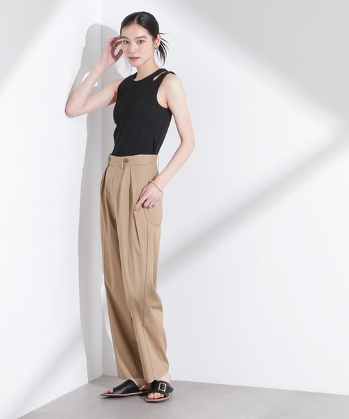 パンツ リネンストレッチタックコクーンパンツ レディースの画像