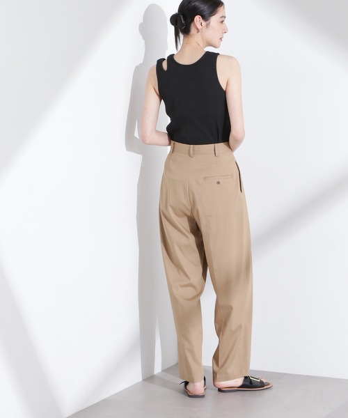 パンツ リネンストレッチタックコクーンパンツ レディースの画像
