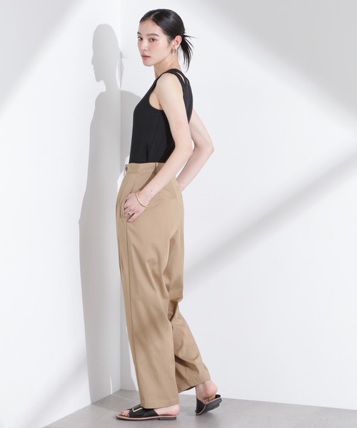 パンツ リネンストレッチタックコクーンパンツ レディースの画像