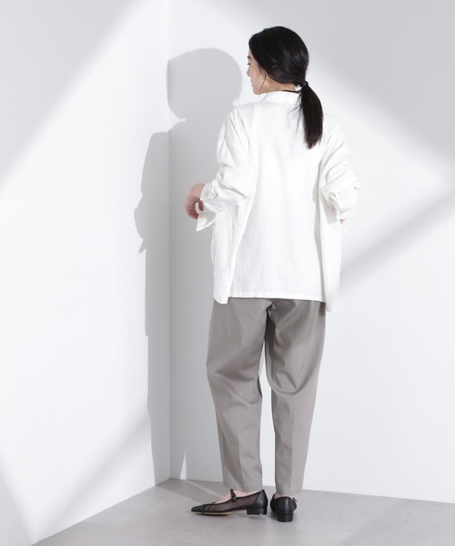 パンツ リネンストレッチタックコクーンパンツ レディースの画像