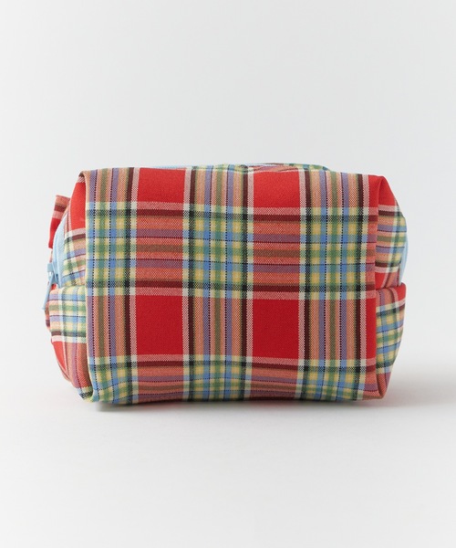ROOP TOKYO ポーチ Ribbon-embroidered checkered pouch