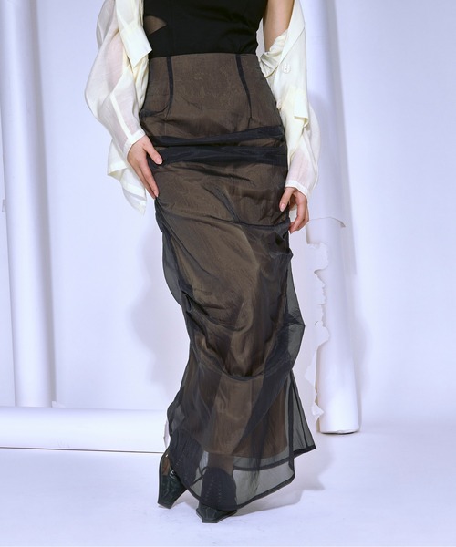 Ezick スカート Organdy tuck layered シアーナロースカート