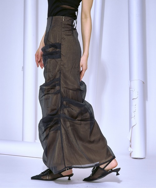 toujours スカート Ezick スカート Organdy tuck layered シアーナロースカート
