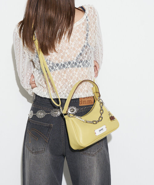 ブラウン系 ハンドバッグ チャーム付き チェーンチャーム付 フェイクレザー ショルダーBAG[品番